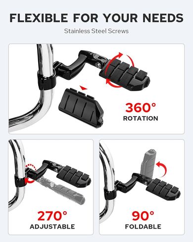 Benlari Highway Pegs Longhorn Offset, 1-1/4" 304 Stainless Steel Clamps Extension Arms Footpegs Fit for Harley Touring Street Glide Softail Dyna Sportster fits 1.25"(32mm) Engine Guard Style3 (Chorme) in Kuwait