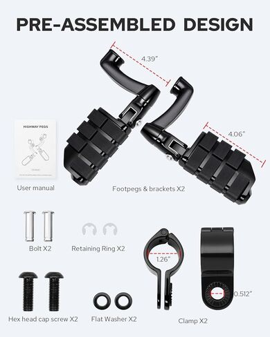 Benlari Highway Pegs Longhorn Offset, 1-1/4" 304 Stainless Steel Clamps Extension Arms Footpegs Fit for Harley Touring Street Glide Softail Dyna Sportster fits 1.25"(32mm) Engine Guard Style3 (Chorme) in Kuwait