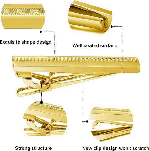 Clips for Men - Silver, Gold, Gun Black, 2 Inch Bar Pins for Skinny and Regular Ties, Unique Clasp Suitable for Wedding, Business, Father's Day Gift in Saudi Arabia