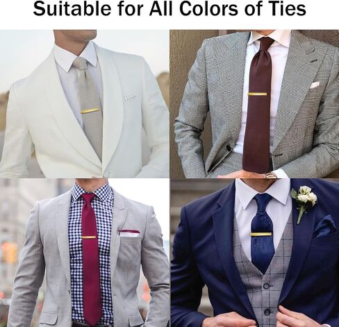 Clips for Men - Silver, Gold, Gun Black, 2 Inch Bar Pins for Skinny and Regular Ties, Unique Clasp Suitable for Wedding, Business, Father's Day Gift in Saudi Arabia