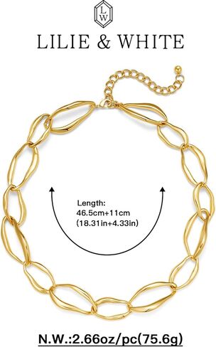 LILIE&WHITE Gold Necklaces For Women Chunky Necklaces Trendy Gold Link Chain Necklace Fashion Choker Necklace Women Jewelry Gift in Kuwait