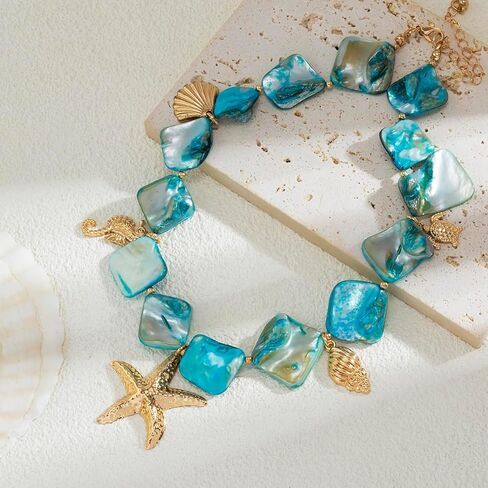 Starfish Shell Necklaces for Women Trendy Summer Boho Seashell Pendant Beach Necklace Gold Charm Choke Necklace Dainty Statement Necklace Fashion Surfer Jewelry Gift in Kuwait