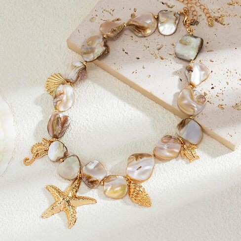 Starfish Shell Necklaces for Women Trendy Summer Boho Seashell Pendant Beach Necklace Gold Charm Choke Necklace Dainty Statement Necklace Fashion Surfer Jewelry Gift in Saudi Arabia