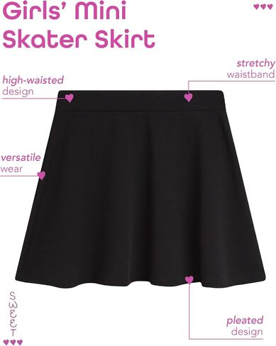 Sweet Hearts Girls Skater Skert - Thight Wehist Stretch Flare Mini Mini Tramply Viorts for Girls: Made in USA (الأحجام: 5-18) in Kuwait