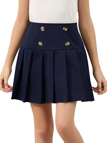 Gorlya Girls School Aself Woven High Weist Button Front Skater Tennis Hend Hend Short Skirt 6-14y in Kuwait