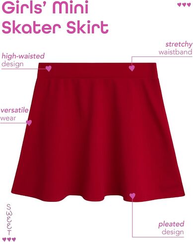 Sweet Hearts Girls Skater Skert - Thight Wehist Stretch Flare Mini Mini Tramply Viorts for Girls: Made in USA (الأحجام: 5-18) in Kuwait
