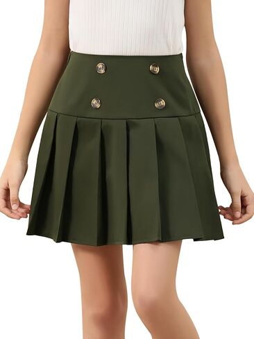 Gorlya Girls School Aself Woven High Weist Button Front Skater Tennis Hend Hend Short Skirt 6-14y in Kuwait