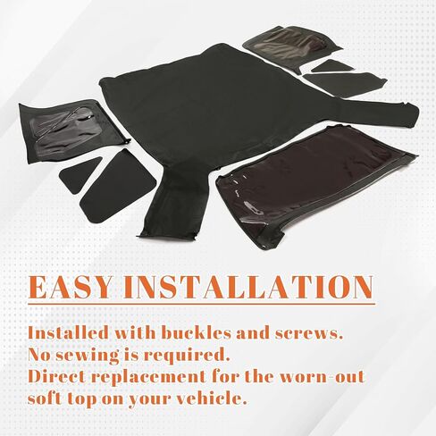 Hecasa Soft Top متوافق مع 1997-2006 Jeep Wrangler TJ 2 Door سقف ناعم أسود مع نوافذ بلاستيكية خلفية فينيل سبحية قسط in Kuwait