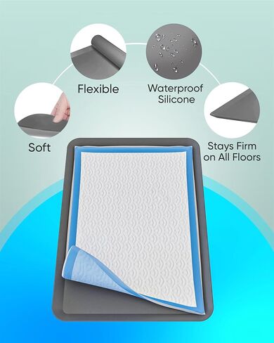 Skywin Dog Pad Holder Tray for 30 x 36 Inches Training Pads - Easy to Clean and Store Perfect for Dog Potty Tray – Silicon Wee Wee Pad Holder, No Spill Pee Pad Holder for Dogs (Grey) in Saudi Arabia