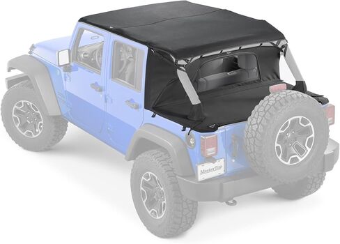 MasterTop 3-Piece Ultimate Summer Soft Top Combo - Bimini Soft Top, Wind Stopper Cab Curtain, and Tonneau Deck Cargo Cover - Fits Jeep Wrangler JK JKU Unlimited 4-Door 2010-2018 - Black MasterTwill in Saudi Arabia