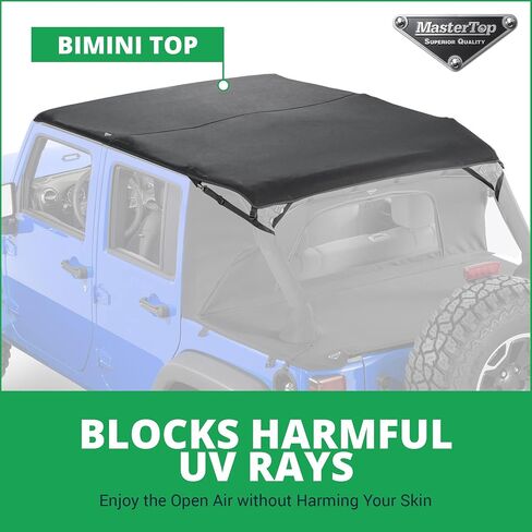MasterTop 3-Piece Ultimate Summer Soft Top Combo - Bimini Soft Top, Wind Stopper Cab Curtain, and Tonneau Deck Cargo Cover - Fits Jeep Wrangler JK JKU Unlimited 4-Door 2010-2018 - Black MasterTwill in Saudi Arabia