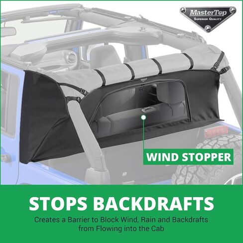 MasterTop 3-Piece Ultimate Summer Soft Top Combo - Bimini Soft Top, Wind Stopper Cab Curtain, and Tonneau Deck Cargo Cover - Fits Jeep Wrangler JK JKU Unlimited 4-Door 2010-2018 - Black MasterTwill in Saudi Arabia