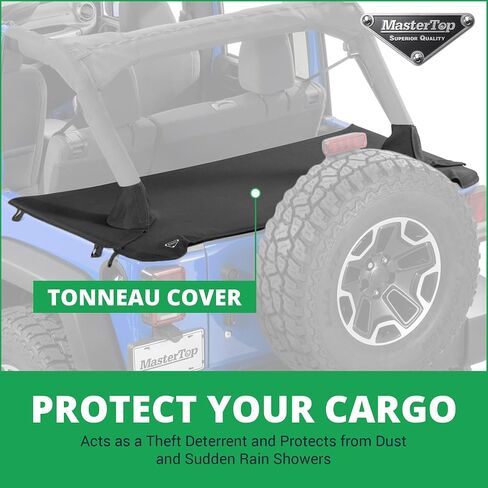 MasterTop 3-Piece Ultimate Summer Soft Top Combo - Bimini Soft Top, Wind Stopper Cab Curtain, and Tonneau Deck Cargo Cover - Fits Jeep Wrangler JK JKU Unlimited 4-Door 2010-2018 - Black MasterTwill in Saudi Arabia