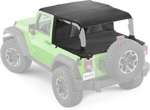 MasterTop 3-Piece Ultimate Summer Soft Top Combo - Bimini Soft Top, Wind Stopper Cab Curtain, and Tonneau Deck Cargo Cover - Fits Jeep Wrangler JK JKU Unlimited 4-Door 2010-2018 - Black MasterTwill in Saudi Arabia