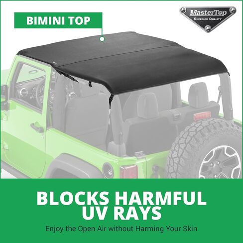 MasterTop 3-Piece Ultimate Summer Soft Top Combo - Bimini Soft Top, Wind Stopper Cab Curtain, and Tonneau Deck Cargo Cover - Fits Jeep Wrangler JK JKU Unlimited 4-Door 2010-2018 - Black MasterTwill in Saudi Arabia