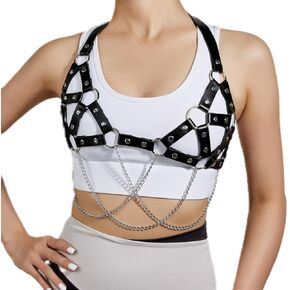 Stylish Gothic Punk Chest Harness for Women - Adjustable Leather Braided Chain Waist Belt
