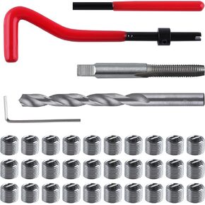 30 Piece M8x1.25 Helicoil Thread Repair Kit, Metric Helicoil Repair Kit with HSS Drill Bits Thread Inserts Taps Breakoff Installation Tools, Portable Rethreading Tool Kit for Auto Repairing