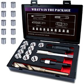 M14X1.5 Thread Repair Kit with Insert HSS Drill, Tap, Counterbore, Installation Driver, Metric, 10PCS Stainless Steel Insert M14X1.5X17.8MM