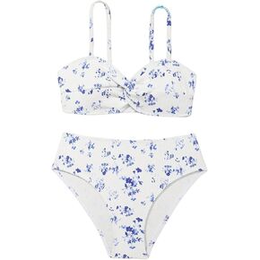 OYOANGLE Girl's Bikini Set Floral Print Spaghetti Strap High Waisted Twisted 2 Piece Bathing Suit