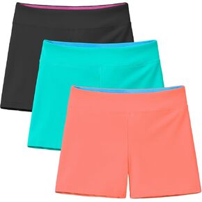 HASMES 3 Pack Girls Bike Shorts Athletic Dance Cheer Gymnastics Spandex Cartwheel Running Shorts for Kids 4-12 Years
