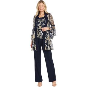R&M Richards 2PC Mock Pantsuit W/Threadwork & Illusion Bell Sleeve