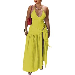Womens Summer 2 Piece Maxi Skirt Sets Sexy Halter V Neck Backless Thong Bodysuits Wrap Beach Cover Ups Vacation Outfits