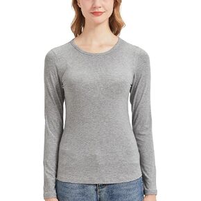 netdraw Women's Buttery Soft Ribbed Bamboo Viscose Long Sleeve T-Shirt Crew Neck Casual Tops Slim Fitted Thermal Undershirt