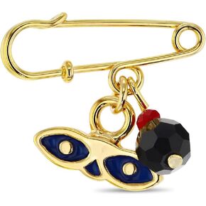 Gold Plated St Lucy Simulated Azabache Evil Eye Protection Brooch Pin for Babies, Infants, and Toddlers - Religious and Meaningful Amulet Protection Charm Jewelry for Kids