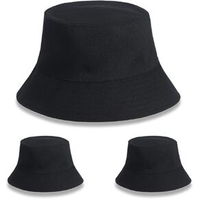 3PCS Unisex Plain Black Buckets Hats Blank for Women Men Bucket Hat Bulk Blank Sun Hat for Beach Fishing Outdoor Camping Sun Cap Adult DIY Logo Hand Draw Print Heat Transfer