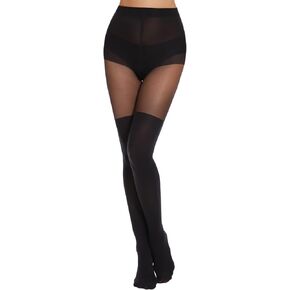 MANZI Women's Faux Thigh High Tights Mock Over the Knee Socks Black Opaque Goth Tights Stitching Sheer Pantyhose Leg Warmers