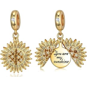 Hutou Sunflower Charm Fit for Charms Bracelet and Necklace You Are My Sunshine Charm Gifts for Women Sparkling AAA Zircon Paved