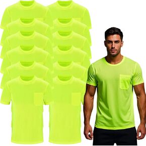 Mens’ High Visibility Safety Short Sleeve T-Shirt with Pocket Moisture Wicking Shirts,Multipack