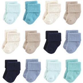Hudson Baby Baby Infant Boy Cotton Rich Newborn and Terry Socks, Blue Teal Neutral, 0-6 Months