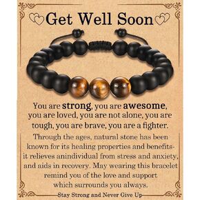 Get Well Soon Gifts for Men After Surgery Recovery -Natural Stone Healing Bracelet Inspirational Feel Better Encouragement Gifts for Him Men