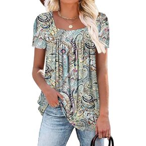 Zolucky Womens Plus Size Short Sleeve Boho Tops Strendy Sterts Lourd Fit Blouse Summer Tunic Top for Women S-3XL in Kuwait