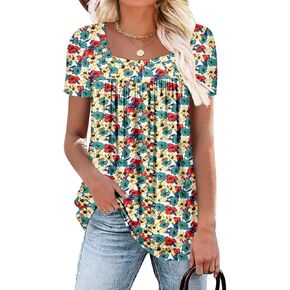 ZOLUCKY Womens Plus Size Short Sleeve Boho Tops Trendy Shirts Loose Fit Blouse Summer Tunic Top for Women S-3XL
