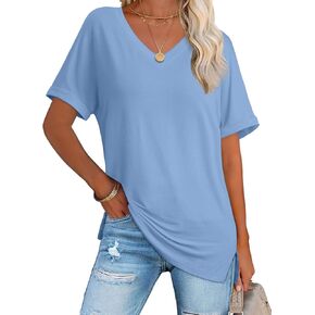 ATHMILE Womens Summer 2025 V Neck Casual Tunic Tops Spring Fashion Basic Trendy Outfits
