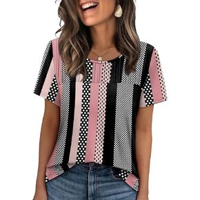 OFEEFAN Women's Clothing Trendy Short Sleeve Summer Tops Dressy Casual Crewneck T Shirts Plus Size Spring Clothes Loose Fit