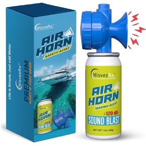 Marine Air Horn 2 Pack - Coast Guard Boat Horn for Safety & Fog Alerts | صاخب الصوت 120 ديسيبل ينفجر يصل إلى ½ ميل | مضغوط 1.4 أوقية Airhorn لركوب القوارب والإبحار والتجديف والاستخدام في الهواء الطلق