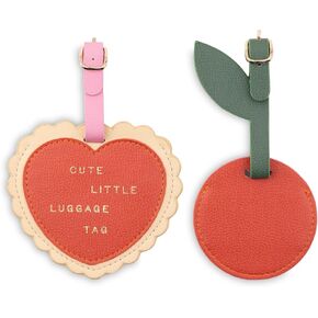ban.do Getaway Suitcase Tag Set of 2 for Travel, Novelty Shaped Durable Vegan Leather Luggage Identifier, Heart and Cherry