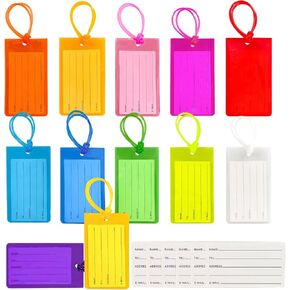 Mziart 12 Pack Luggage Tags for Suitcases, PVC Travel Luggage Tag Cruise Bag Tags for Luggage Identifiers Colorful Baggage Name ID Labels with Loops & 6 Additional Cards
