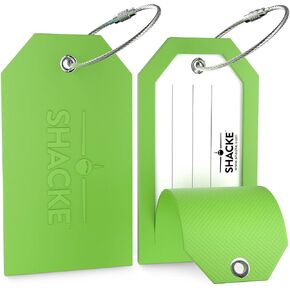Shacke Large Luggage Tags (2pcs) with Privacy Cover and Steel Loops (Orange)