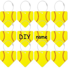12 Pcs Baseball Home Plate Luggage Tags for Baseball Travel Suitcases Labels with Metal Ring 2.75in Basebal Related Keychain PVC Name Id Card and DIY Pocket Hug Card for Men Women Travel Bag Suitcase