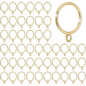 48 Pack Brushed Gold Curtain Rings 1.5 Inch Inner Diameter Curtain Rings with Eyelets Gold Metal Curtain Clips Drapery Rings for Pinch Pleat Curtains, Fits Up to 1 1/4-Inch Rod