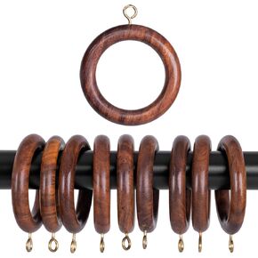 Handcrafted Natural Rose Wood Curtain Rings with Hooks – 2.5" Outer, 1.75" Inner Diameter – Smooth Wooden Drapery Rings for Rod with Metal Hooks – Pack of 24