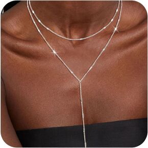 BERISO Y-Shape Gold Necklace for Women - 14K Gold Plated Minimalist Pendant Chain Jewelry, Elegant Gift for Anniversary