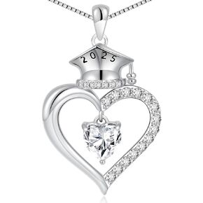 2025 Graduation Gifts for Her - S925 Sterling Silver Heart Graduation Cap Birthstone Necklaces, Class of 2025 High School College Graduation Gifts for Her