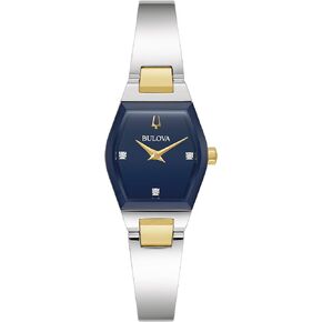Bulova Ladies Modern Gemini Diamond Silver and Gold Stainless Steel Watch ، Tonneau Shape Dial الأزرق ، الطراز: 98P218