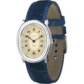 Pascal Oval Bubble Diamond Watch for Women Leather Strap ، ساعات السيدات الكوارتز السويسرية ، الكريستال الياقوت ، علامات الماس ، 3atm مقاومة للماء ، ساعة معصم أناقة عتيقة (هدية لها)- البحرية