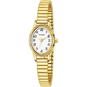 Dainty Gold Watches for Women, Easy to Read Ladies Analog Watch, 30M Waterproof, Luminous Dial, Stainless Steel Stretch Expansion Strap